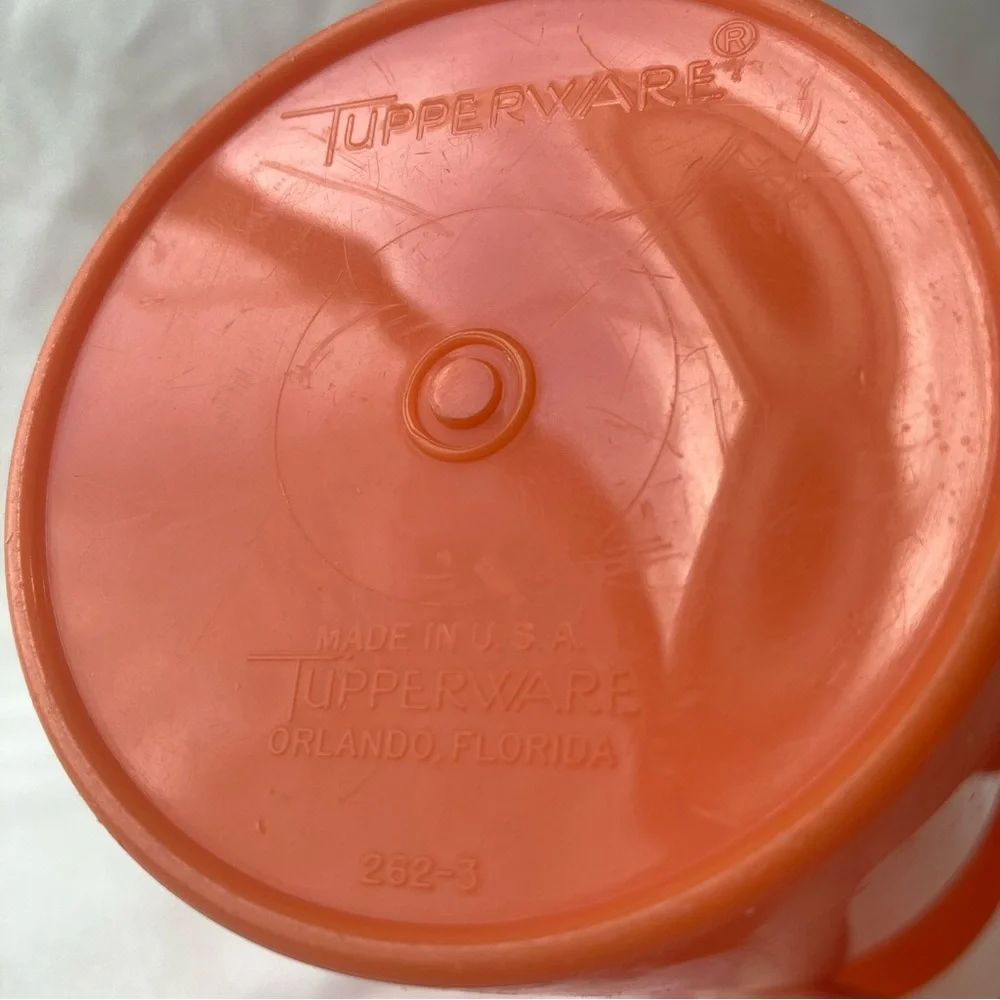 Tupperware Vintage Orange Travel Tall Cup 262 w Lid 603 Retro 80s Flip Top Sip